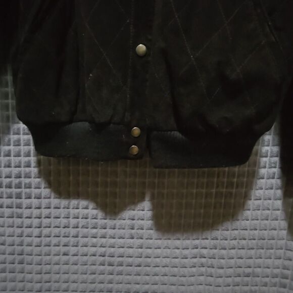 VTG Black Nubuck Leather Jacket Sz10 Distressed Snap Quilted Moto Bomber Biker - Picture 14 of 16